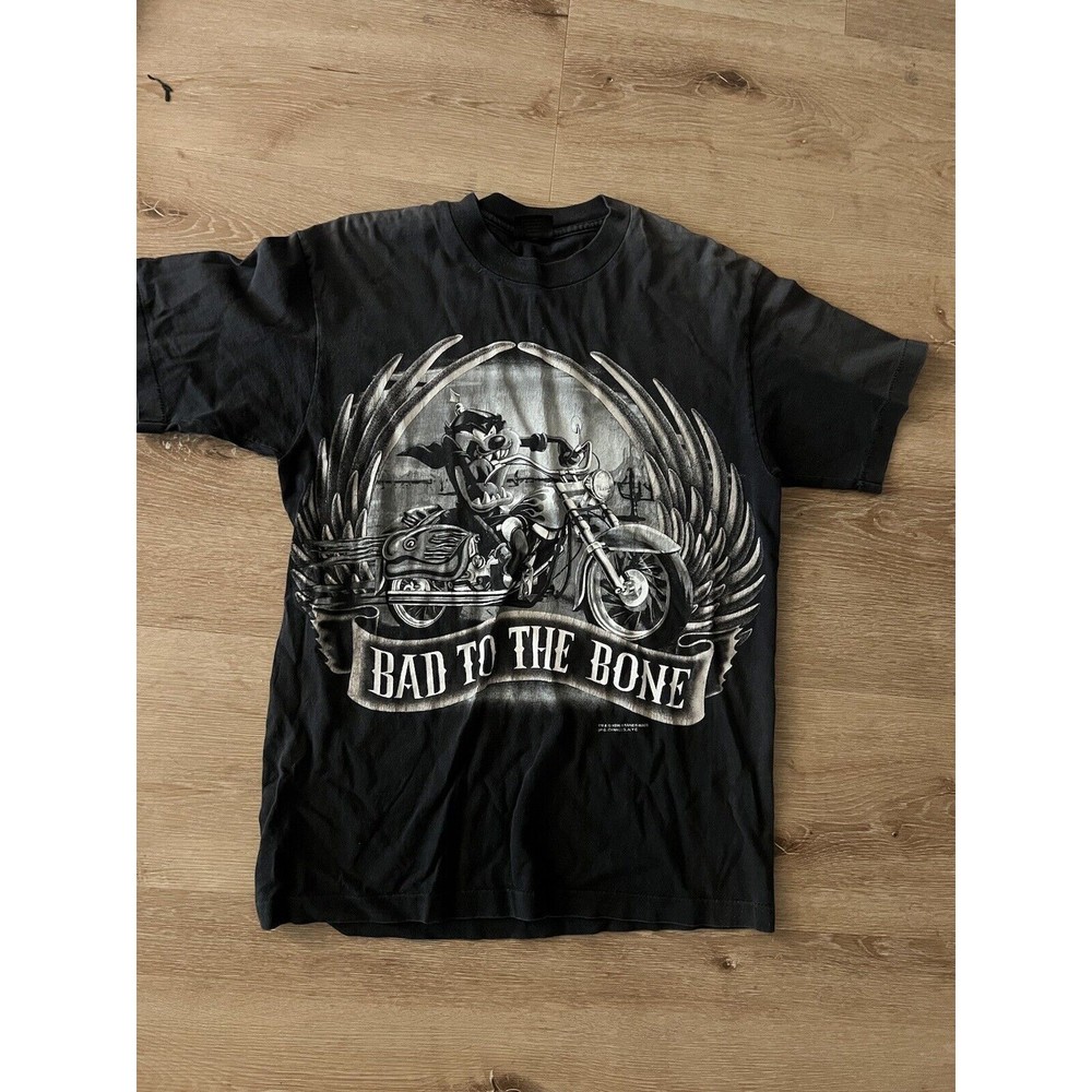 Vintage 1996 Taz Bad To The Bone Looney Tunes Biker Changes T-Shirt Medium